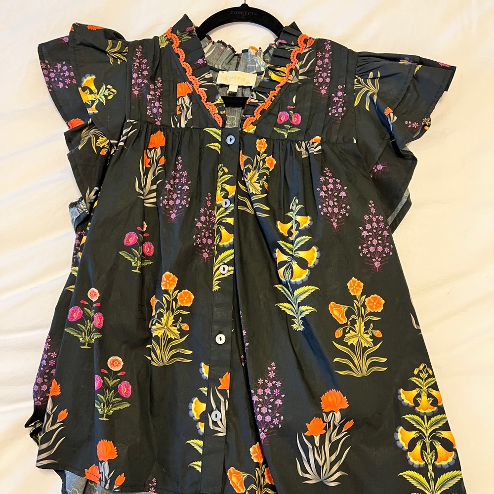 Entro Black Blouse with Vibrant Floral Design